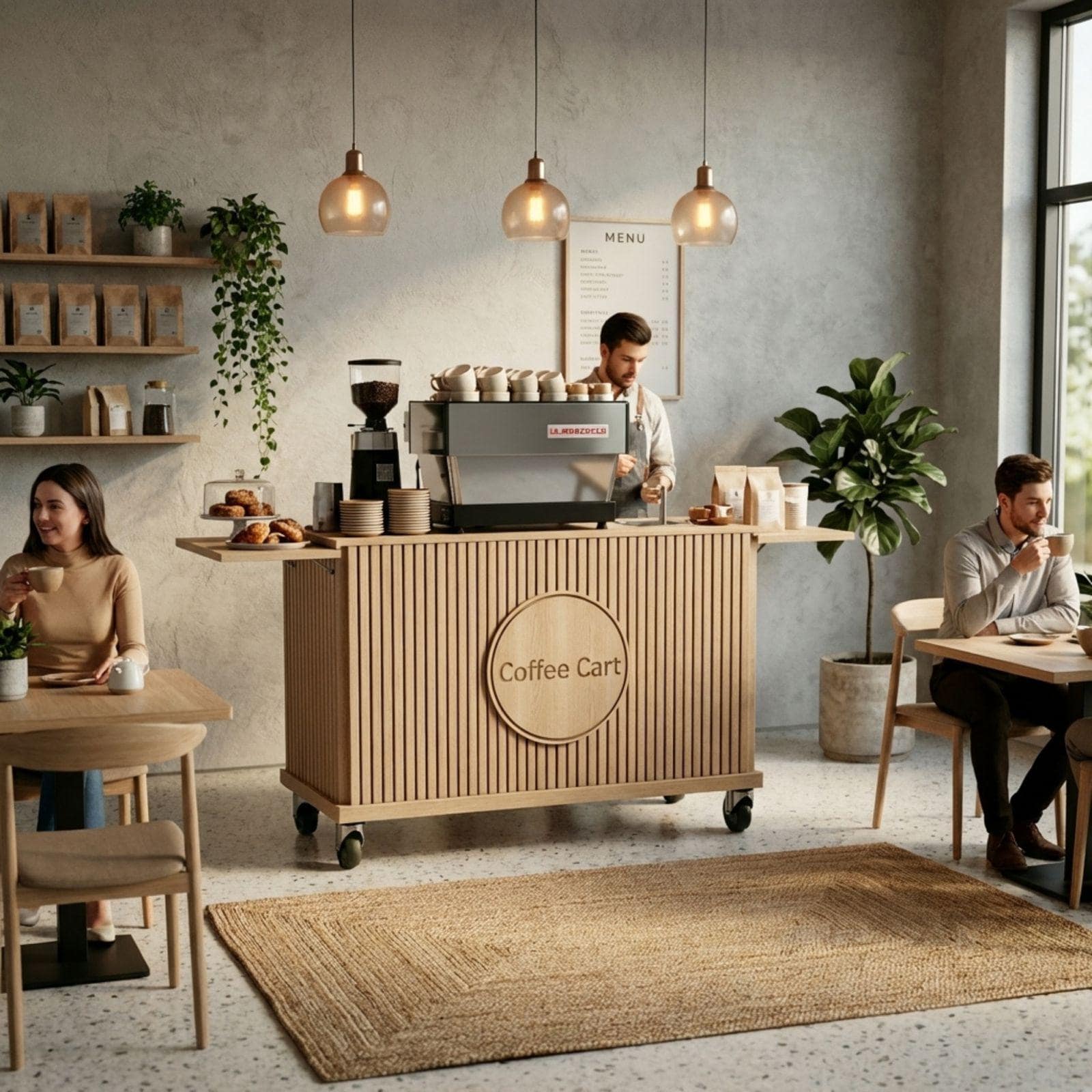 DIY Coffee Cart With Sink Plans PDF | Collapsible Mobile Espresso Bar Blueprint | Handsink Food Cart Build Guide | Fluted Wood Workstation - view 7