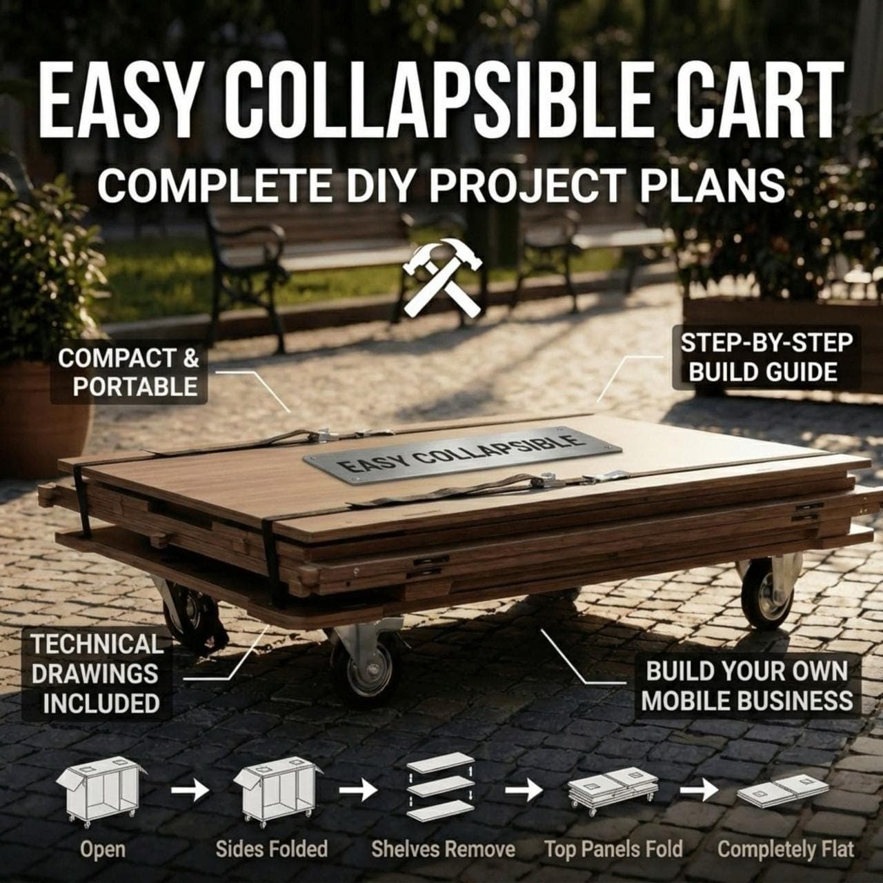 DIY Mobile Bar Cart Plans PDF | Foldable Event Bar Blueprint | Collapsible Coffee Cart | Portable Fluted Wood Bar Build Guide - view 9