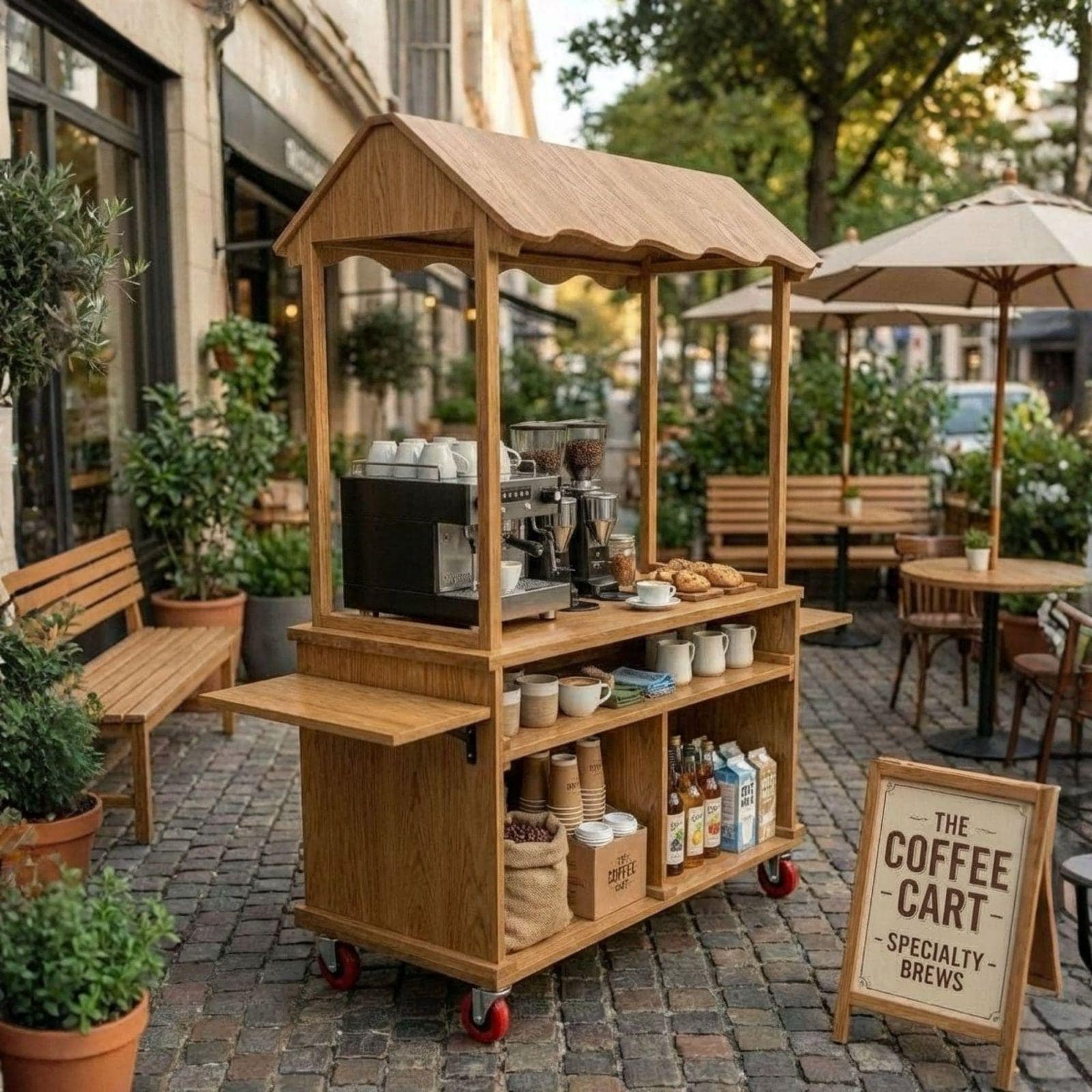DIY Coffee Cart with Canopy Plans PDF | Outdoor Mobile Espresso Bar Cart - view 9