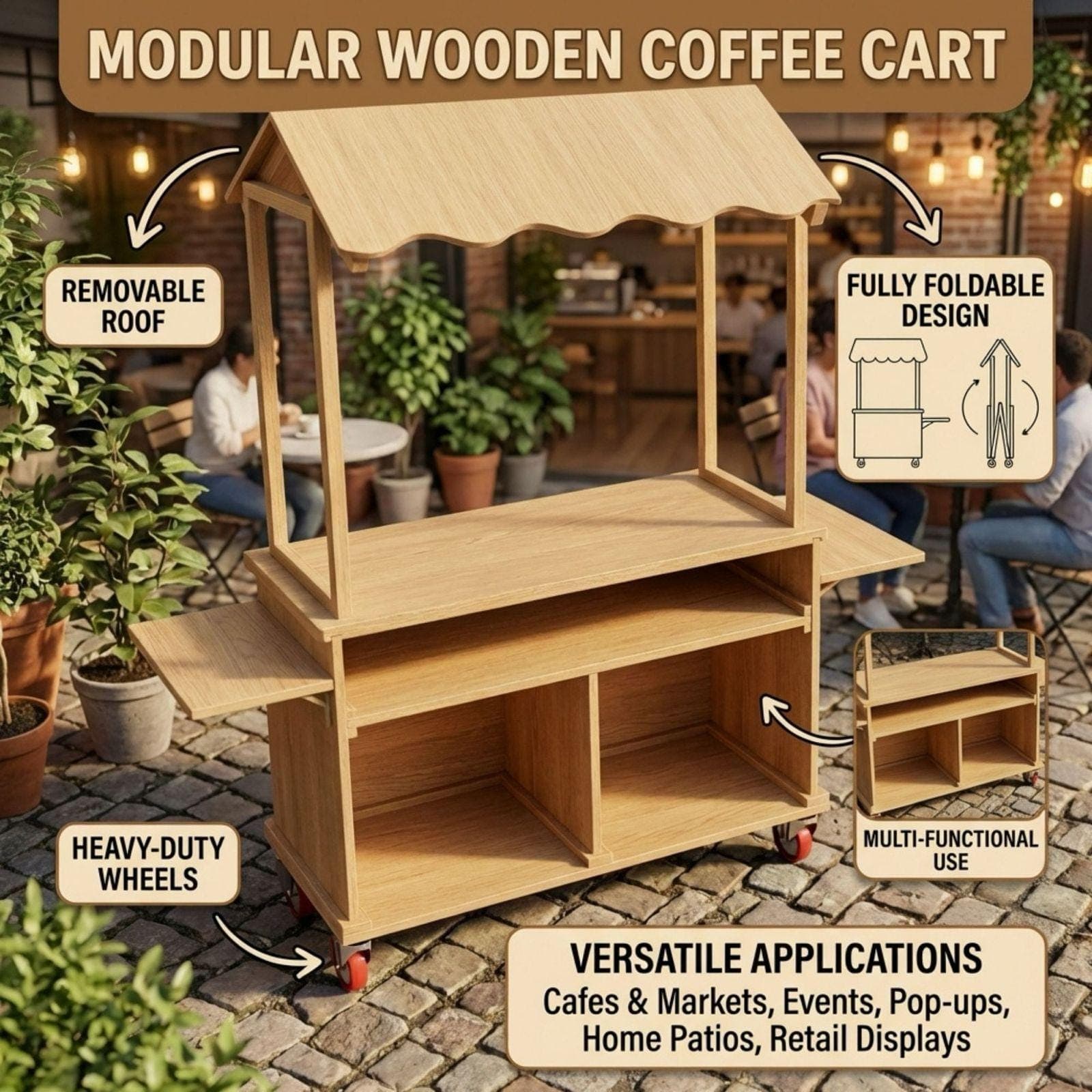 DIY Coffee Cart with Canopy Plans PDF | Outdoor Mobile Espresso Bar Cart - view 3