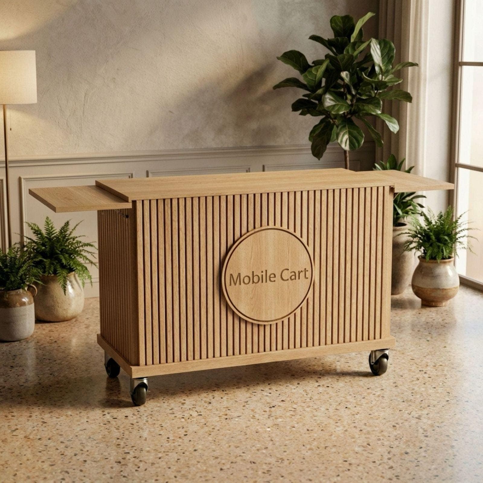 DIY Mobile Bar Cart Plans PDF | Foldable Event Bar Blueprint | Collapsible Coffee Cart | Portable Fluted Wood Bar Build Guide - view 7