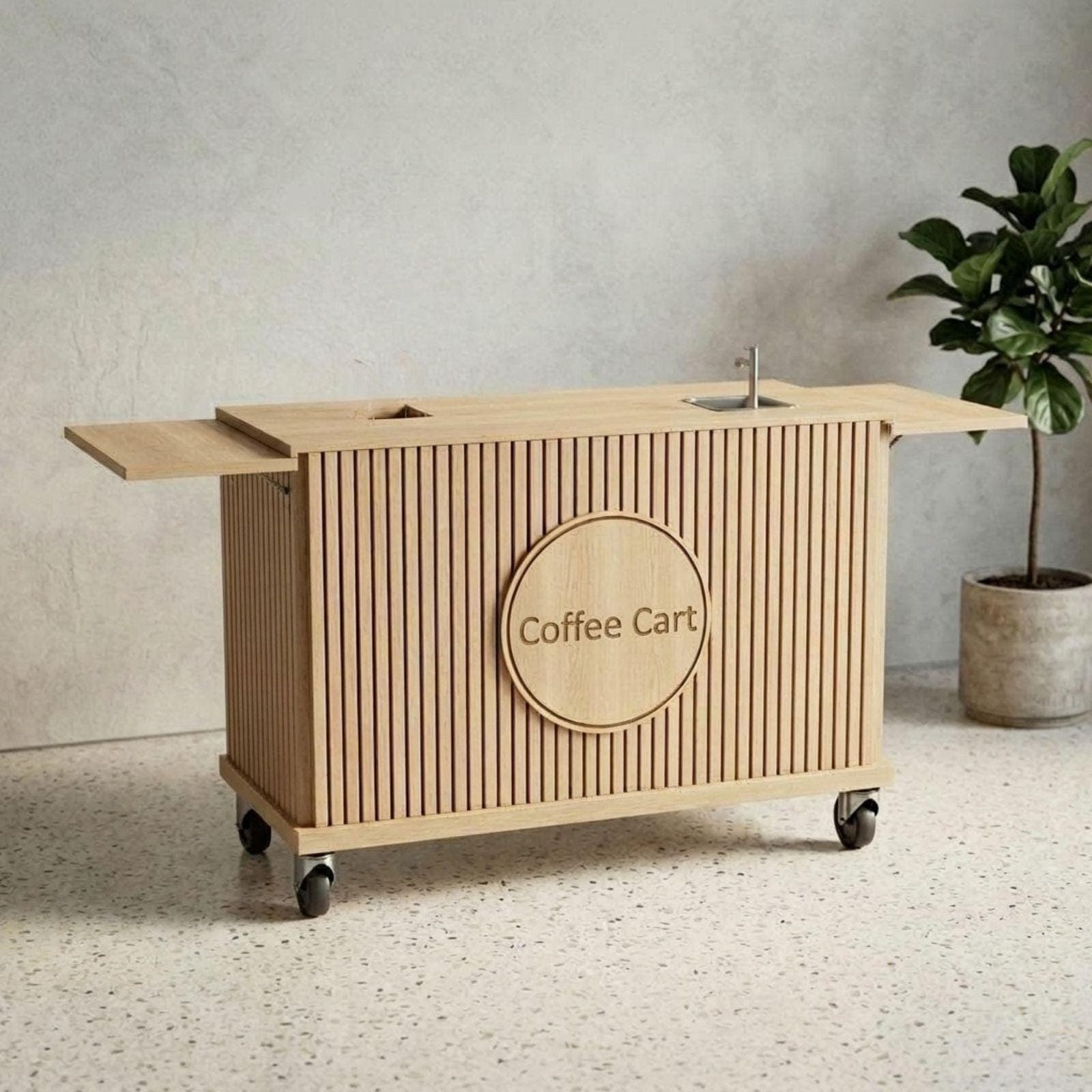 DIY Coffee Cart With Sink Plans PDF | Collapsible Mobile Espresso Bar Blueprint | Handsink Food Cart Build Guide | Fluted Wood Workstation - view 4