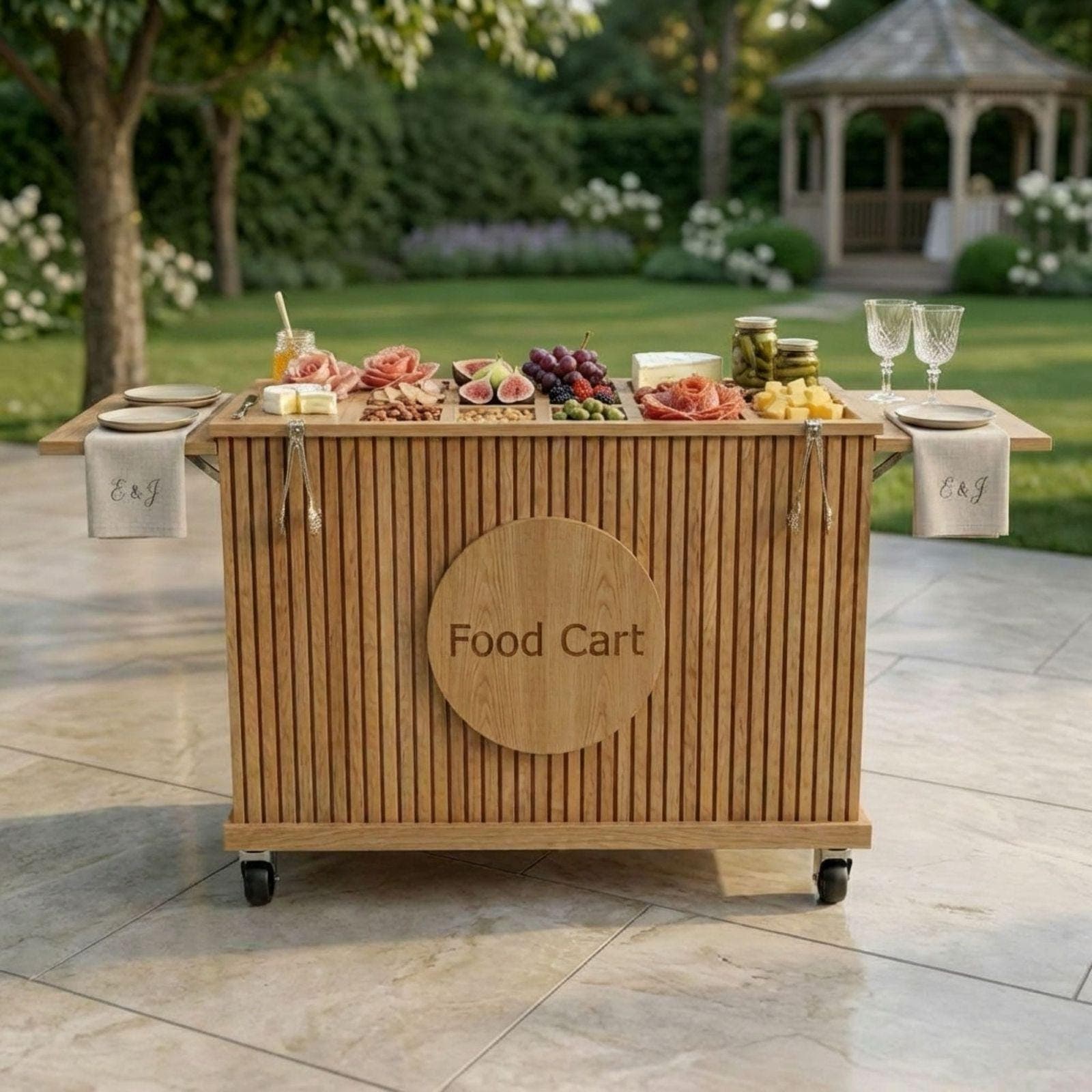 Collapsible Charcuterie Cart DIY Plans PDF | Snack Cart Blueprint | Fluted Wooden Dessert Bar | Portable Vendor Stand Woodworking Guide - view 3