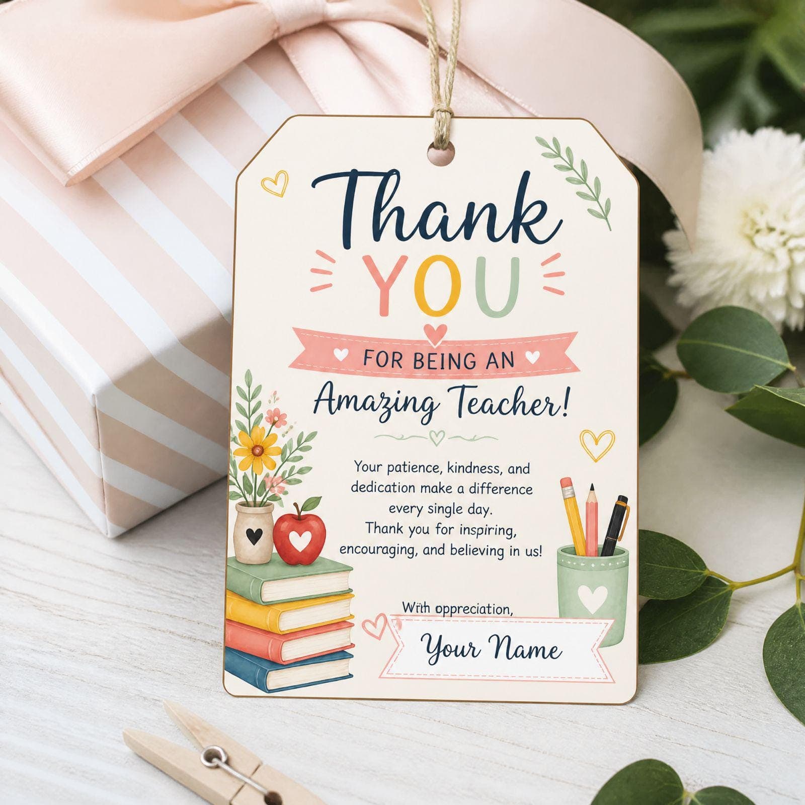 Editable Thank You Teacher Tags Gift Printable | Teacher Appreciation Tags Canva