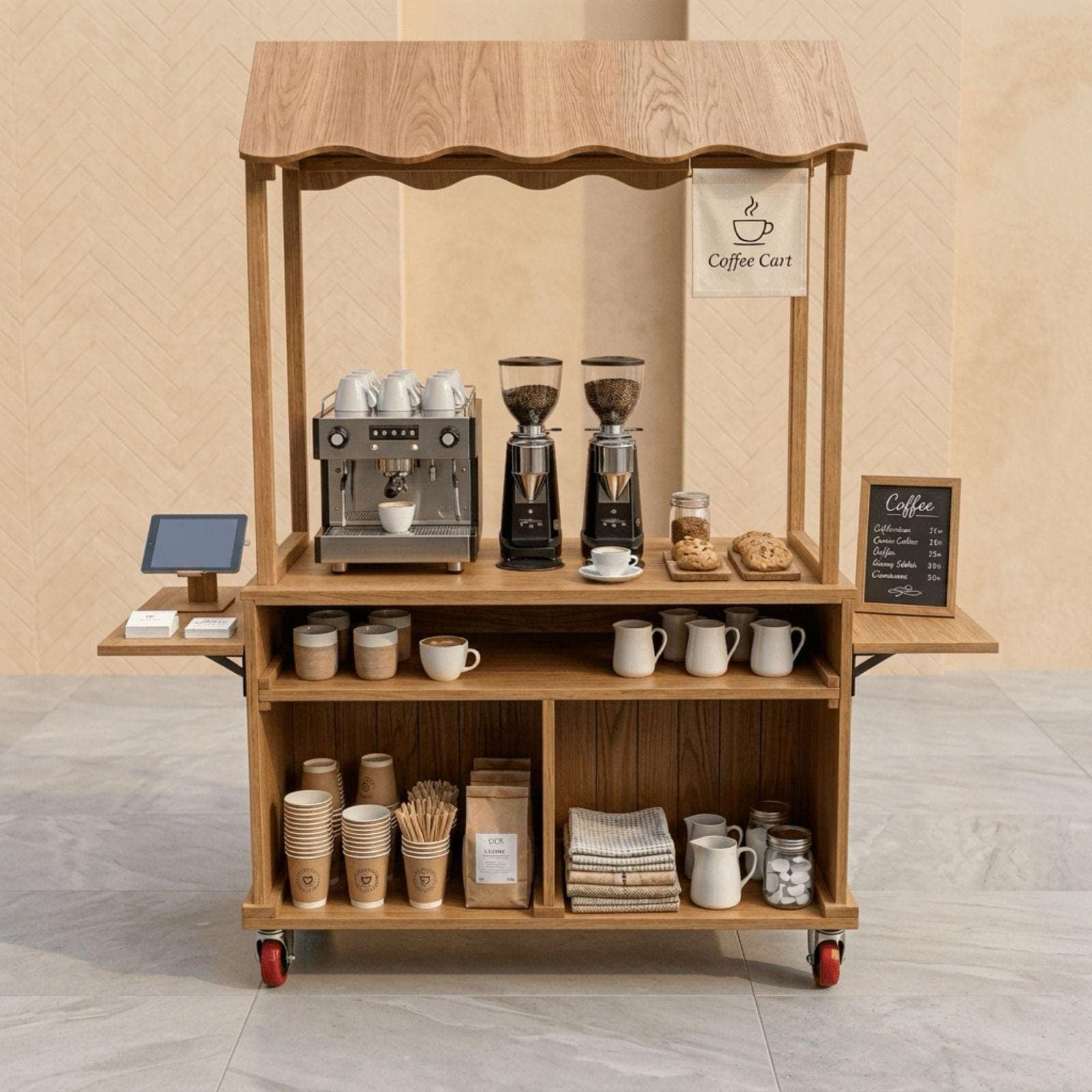 DIY Coffee Cart with Canopy Plans PDF | Outdoor Mobile Espresso Bar Cart - view 4