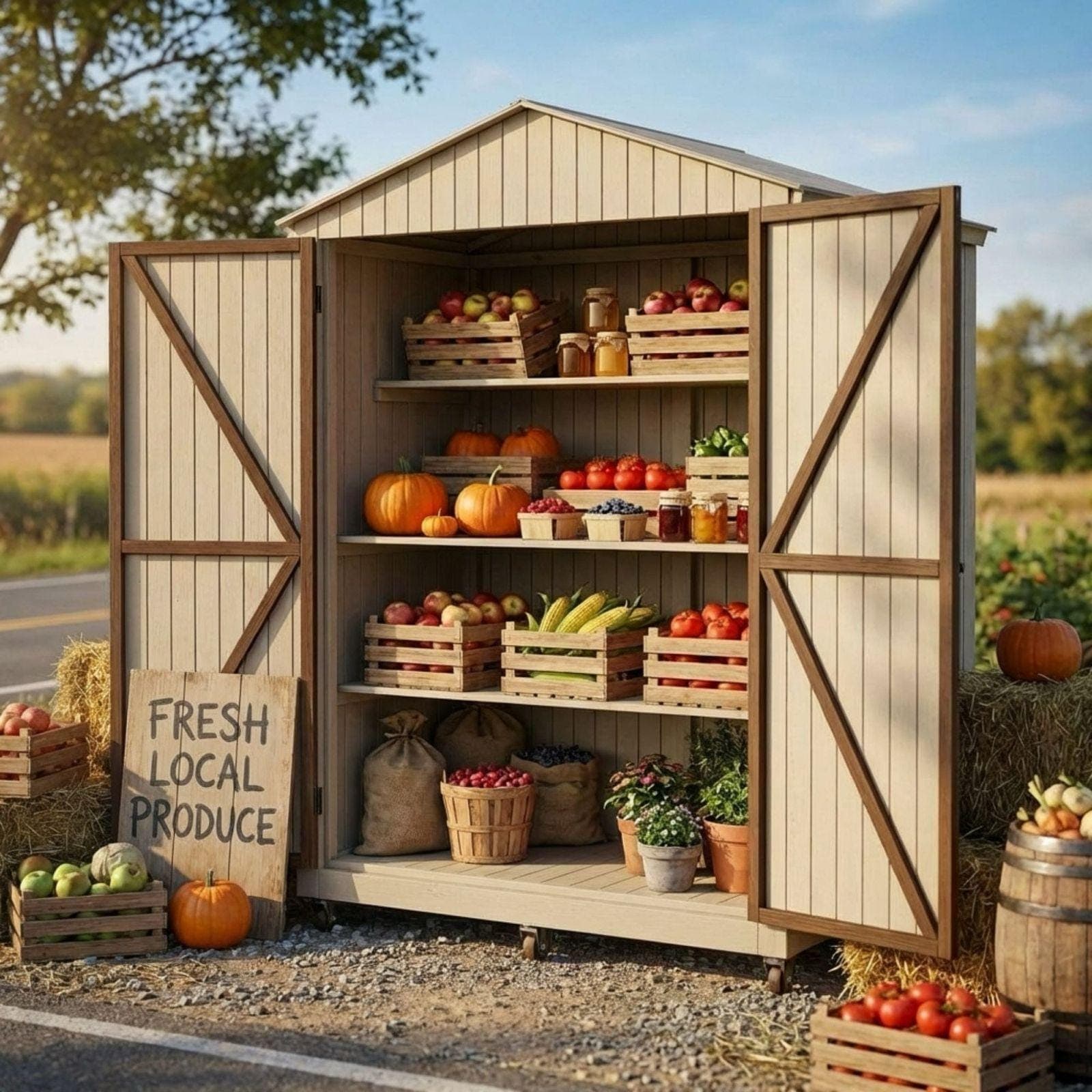 Enclosed DIY Farmstand Plans PDF | Secure Roadside Stand Blueprint | Barn Door Market Stall | Sourdough & Egg Stand Woodworking Guide - view 4